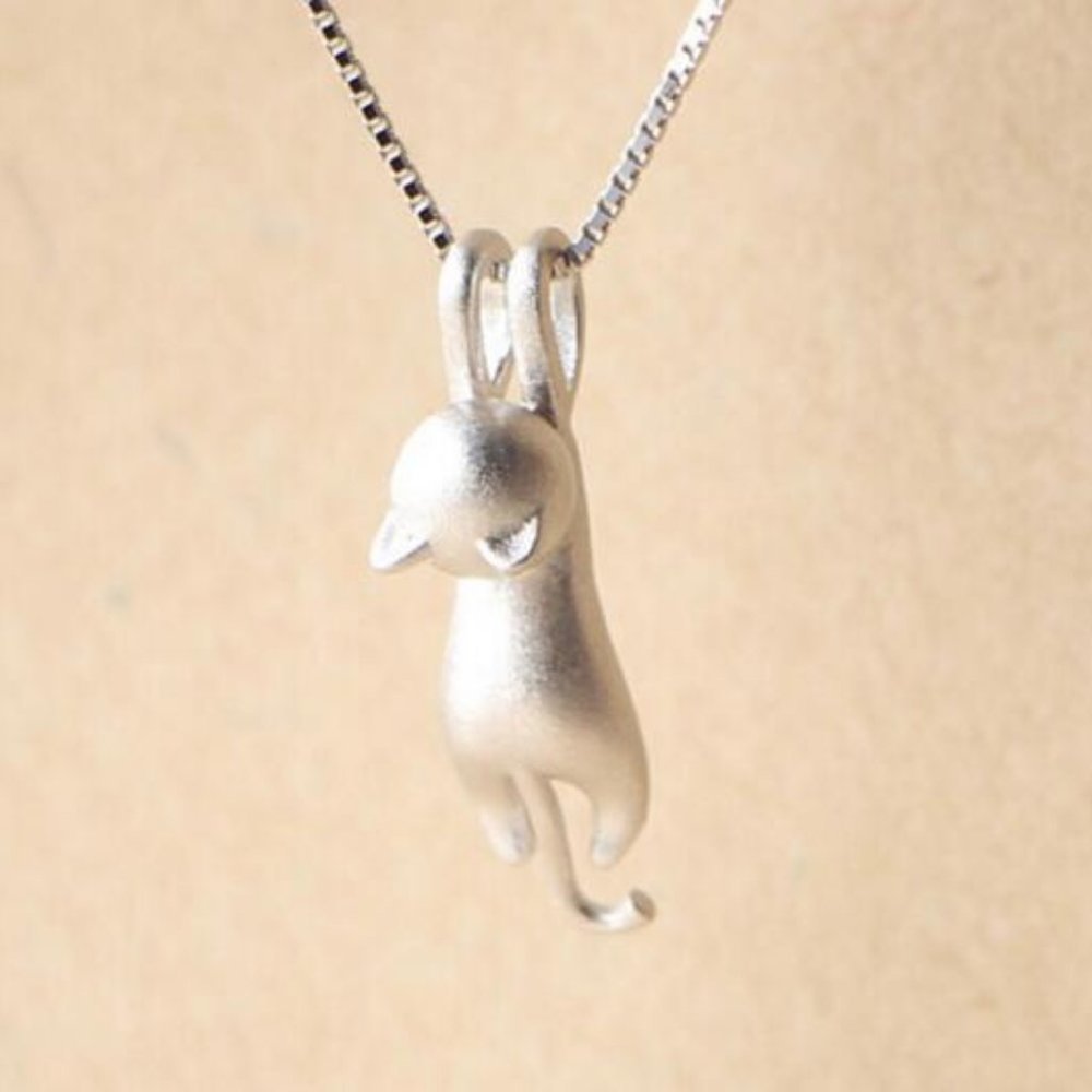 NEW 925 Sterling Silver Cute Cat Necklace